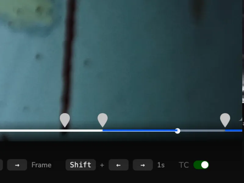 Marking an in and out time range on a video in RevCut