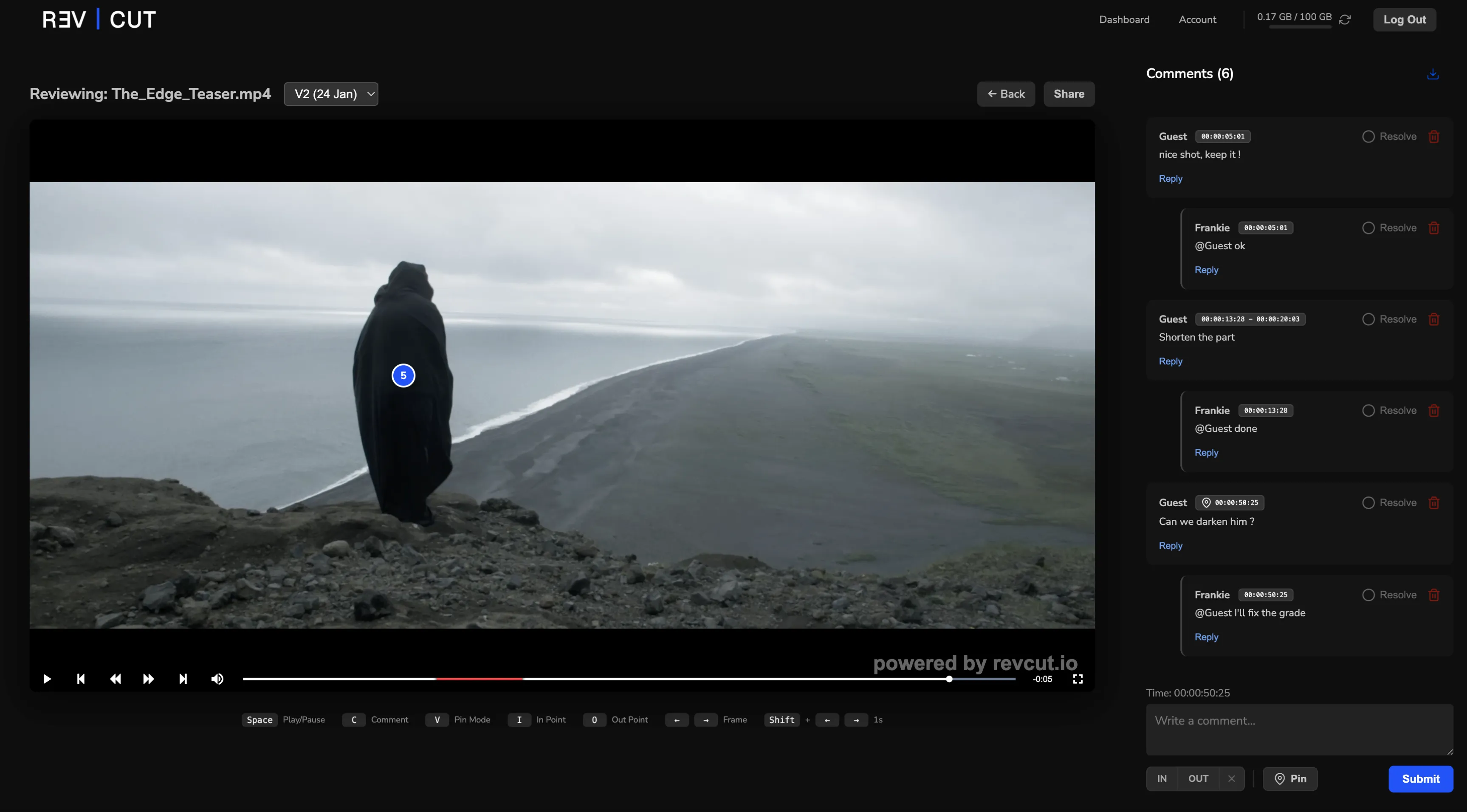 RevCut Interface showing video comments