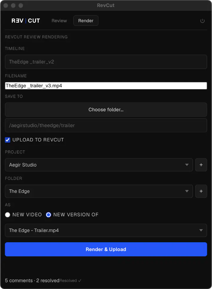 RevCut DaVinci Resolve plugin - render and upload video directly from the Deliver page
